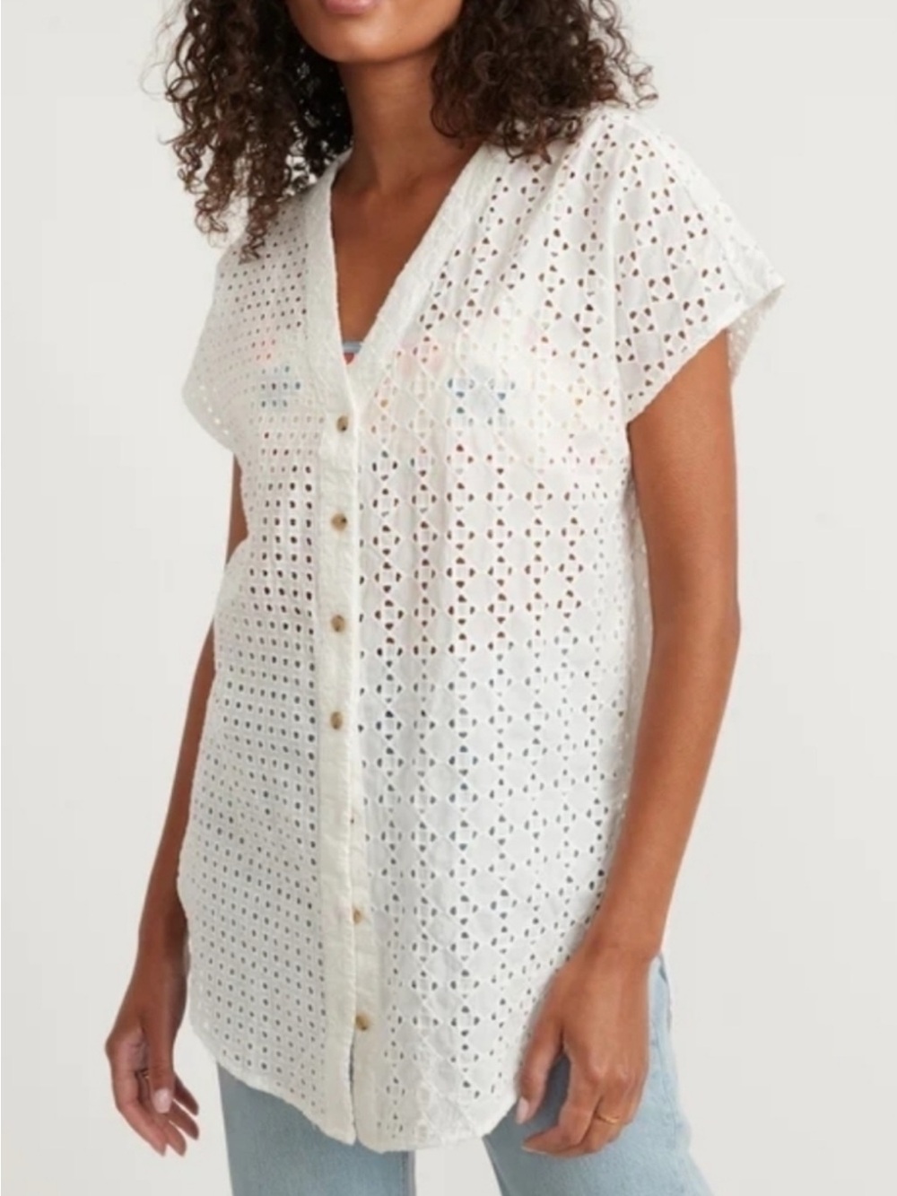 Marine Layer v neck Eyelet Airy button down Tunic/ Swim Coverup size XS